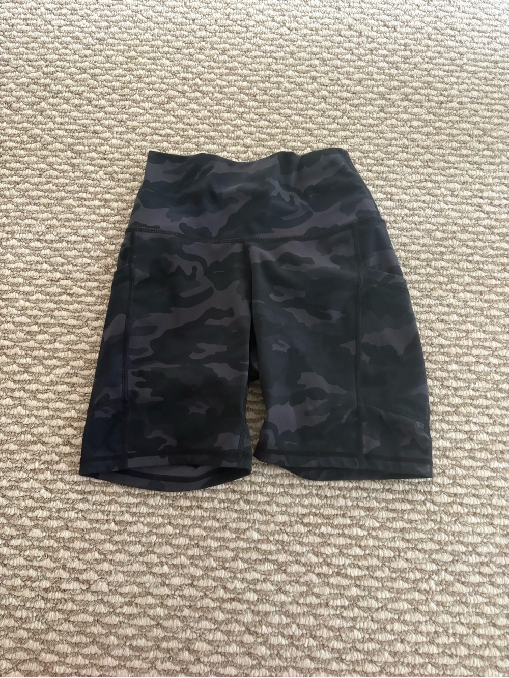 High-Waist Black Camouflage Biker Shorts